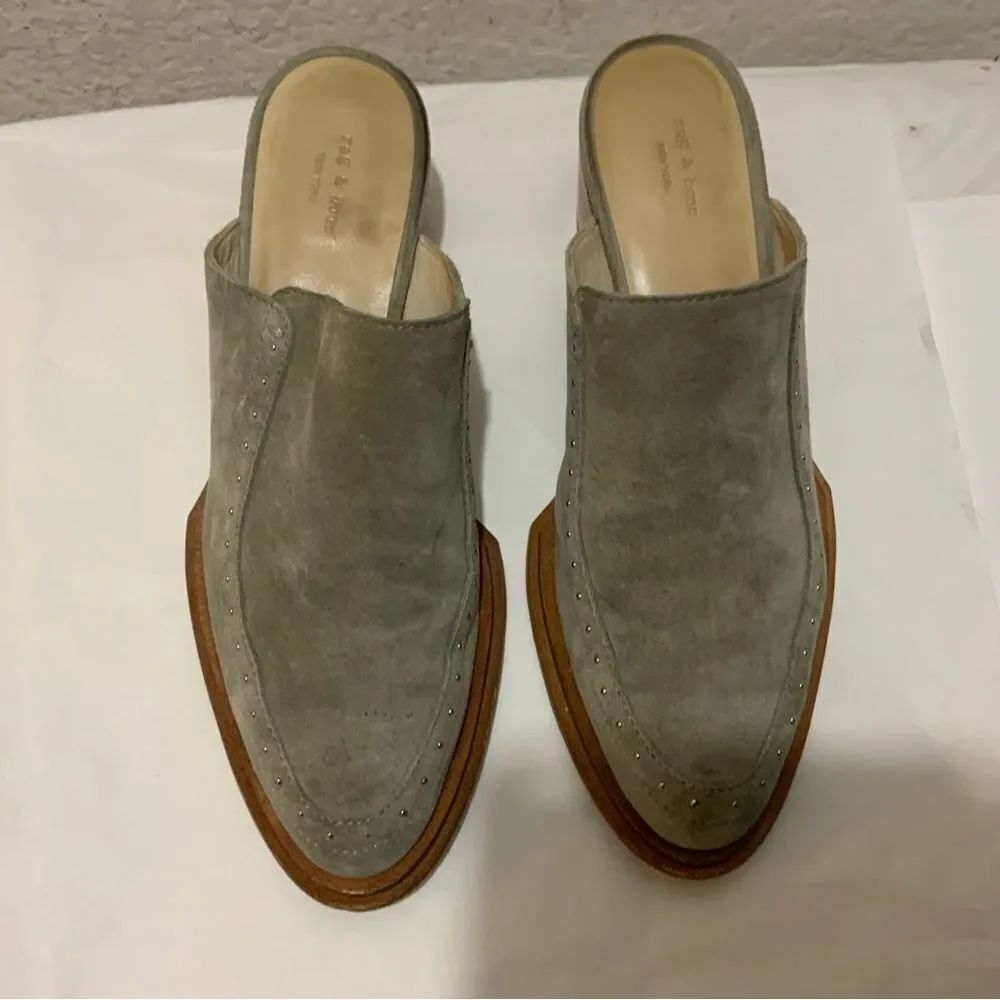 Rag & Bone Weiss Grey Suede Mule Silver Studs 38.5